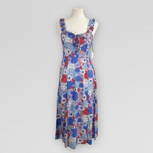 New! Lace-up bodice milkmaid floral sundress blue, pink, purple flowers. Medium